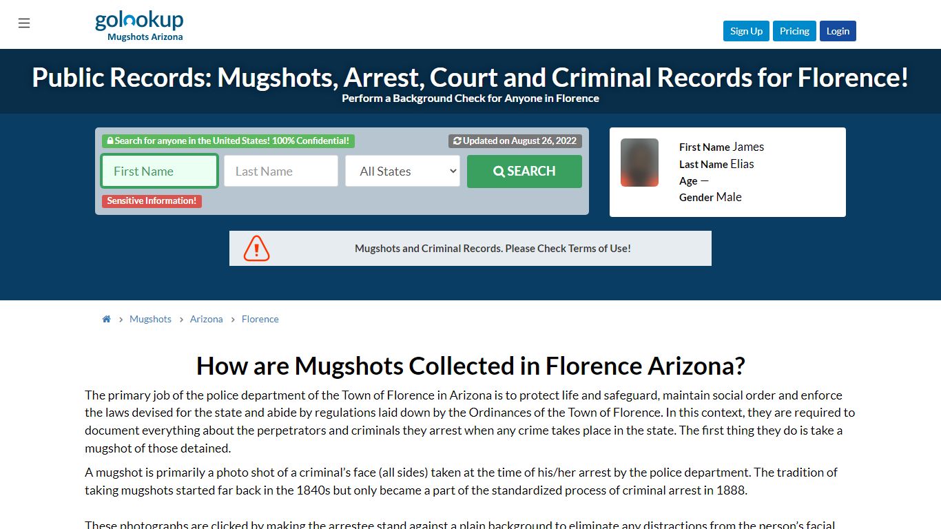 Mugshots Florence, Arrest Records Florence - GoLookUp